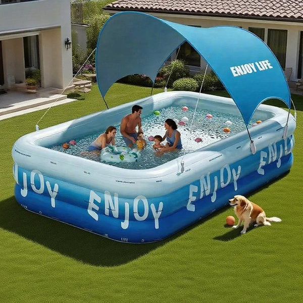 Inflatable Family Pool with Canopy – Large Outdoor Swimming Pool