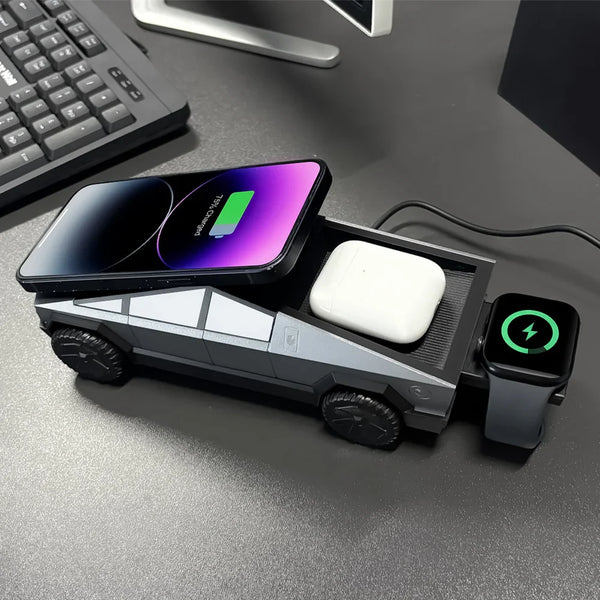 Cybertruck 3-in-1 Magnetic Wireless Charger – For Phone, Watch & AirPods