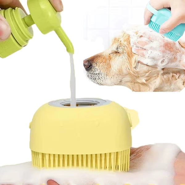 Silicone Pet Bath Brush – Shampoo Dispenser & Massage Grooming Tool
