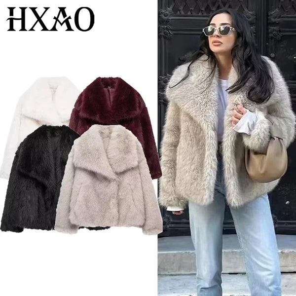 Faux Fur Plush Jacket for Women – Warm Winter Coat