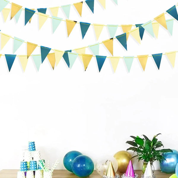 16pcs Gold & Green Triangle Flags – Party & Wedding Banner