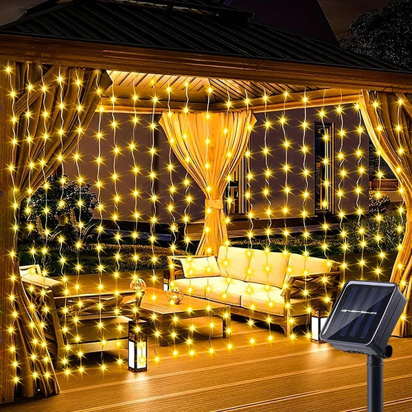 Solar Curtain String Lights – Waterproof Outdoor Fairy Decor