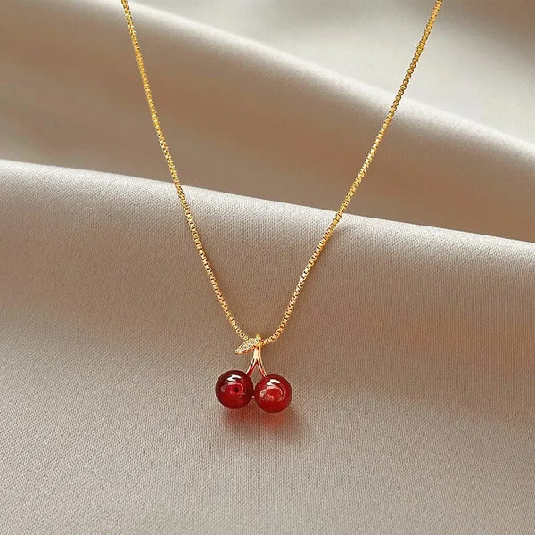 Cherry Pendant Necklace for Women – Golden Chain Party Jewelry