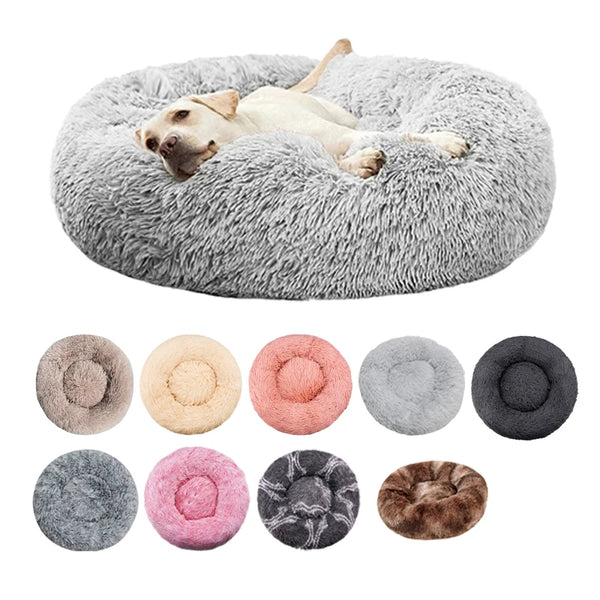 Round Plush Pet Bed – Warm & Washable for Dogs and Cats